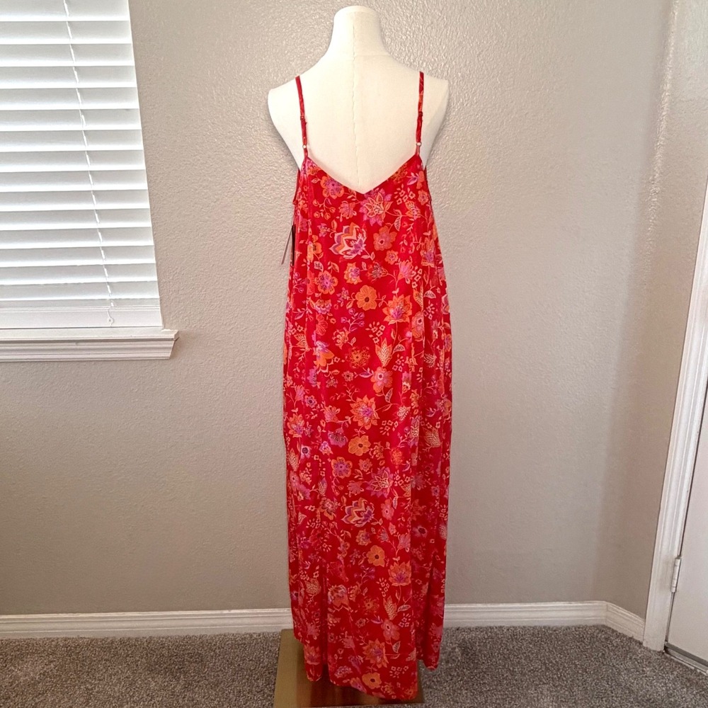 NWT Liverpool Floral Flowy Maxi Dress Red Orange Bohemian Resort Pockets Sz L - Picture 6 of 14